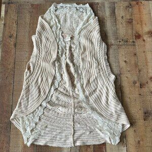Flying Tomato Anthropologie knit lace open cardigan sweater vest in cream -2X